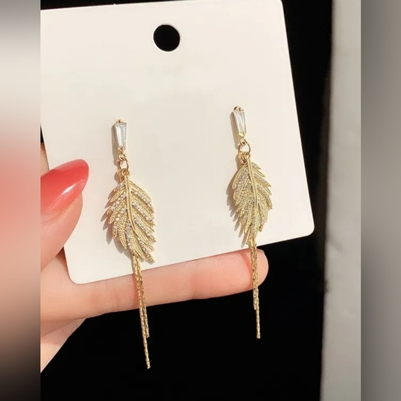 Gold-plated Crystal Leaf Drop earrings with silver post BOGO - Picture 12 of 12